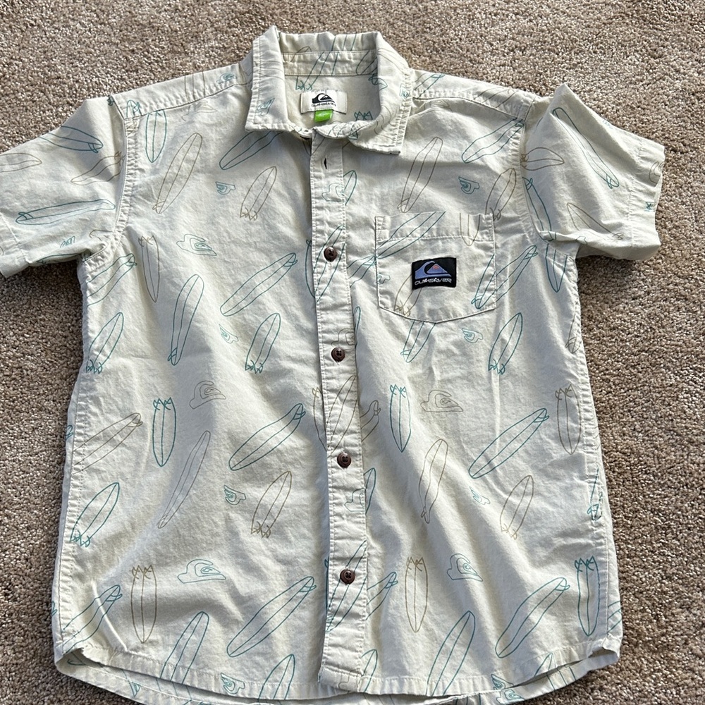Quiksilver Kid's Cream Surfboard Print Shirt